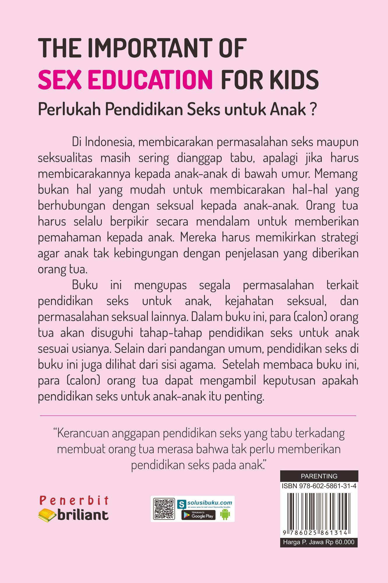 BUKU PARENTING THE IMPORTANT SEX EDUCATION FOR KIDS - BRILLIANT | Lazada  Indonesia