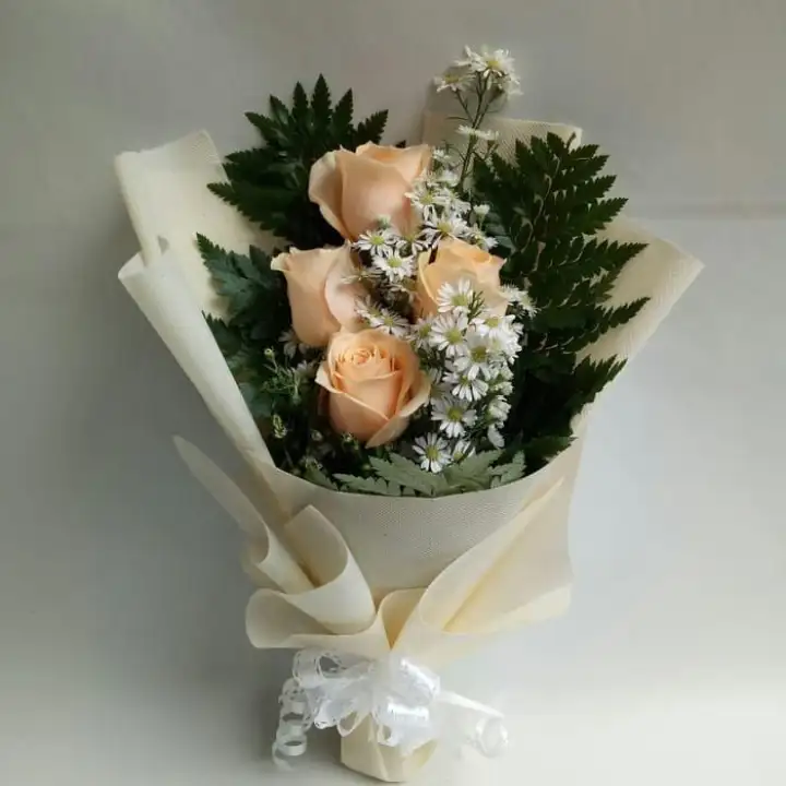Buket Bunga Mawar Peach Bucket Wisuda Bouquet Hadiah Ulang Tahun Sedia Bunga Hiasan Ruang Tamu Hidup