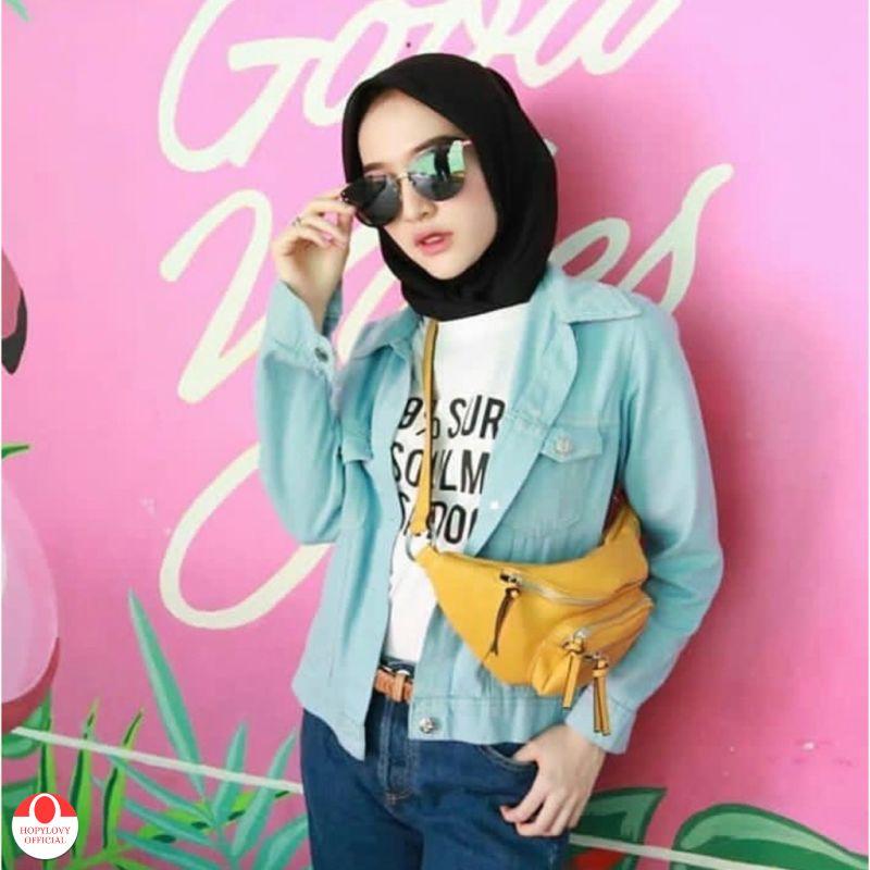 BIG SALE !! Jaket Jeans Wanita Warna Pastel Mint / Soft Tosca Mischa