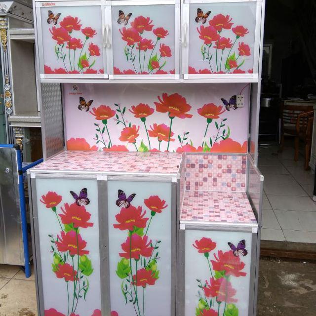 Lemari Piring Rak Piring Almunium Kaca Full Karakter 3 Pintu [Mebelium