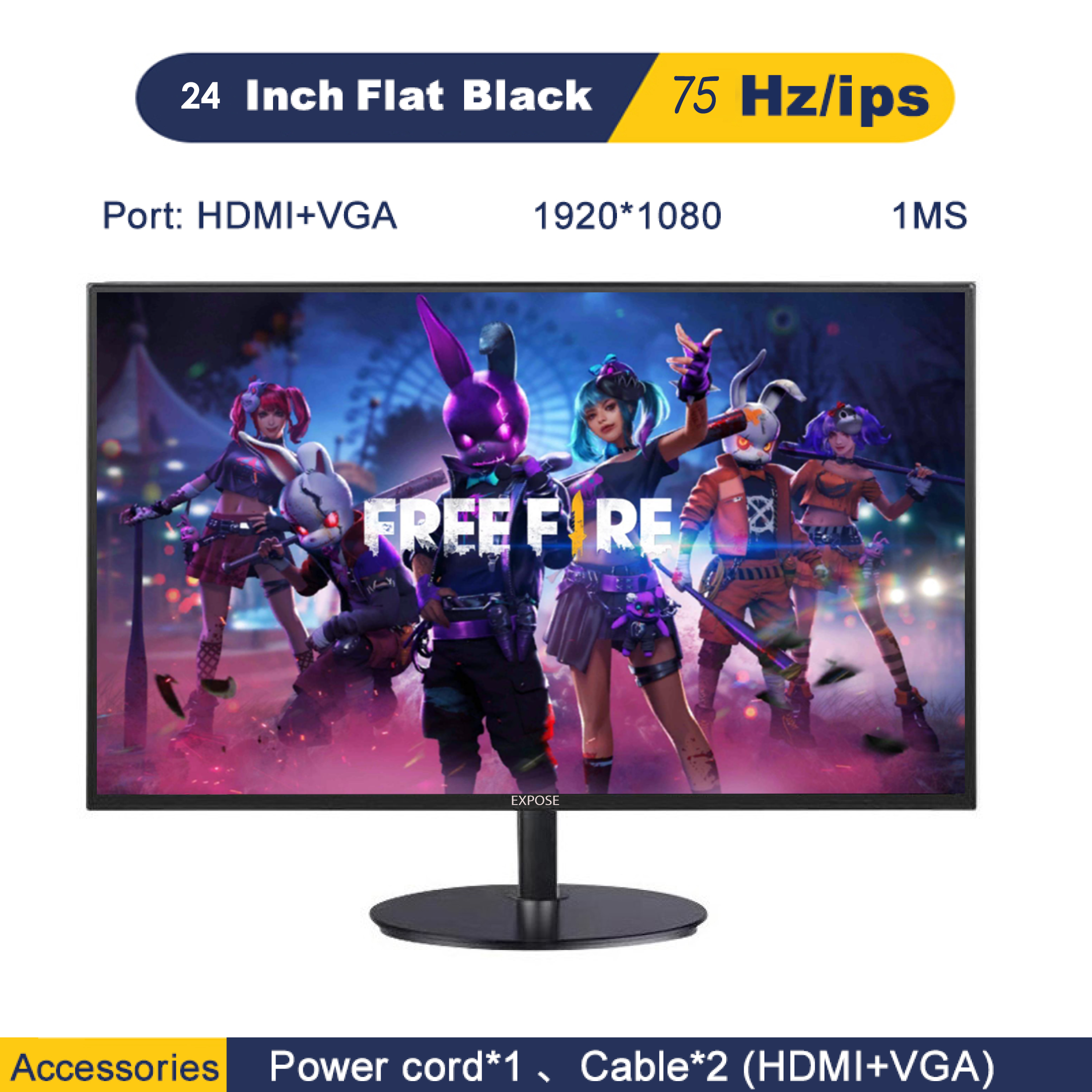 Refresh Vga Monitor PC 24 inch Tampilan FHD 1080P Panel IPS Kecepatan Refresh ...