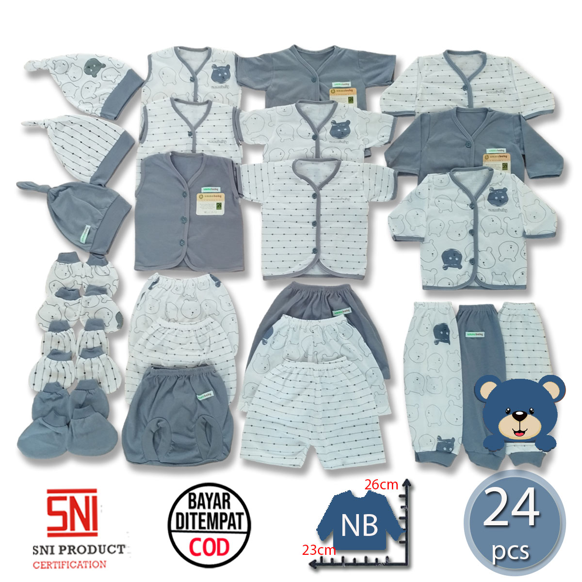 ummababyshop 24 Pcs Baju Bayi Setelan Celana Pendek Panjang