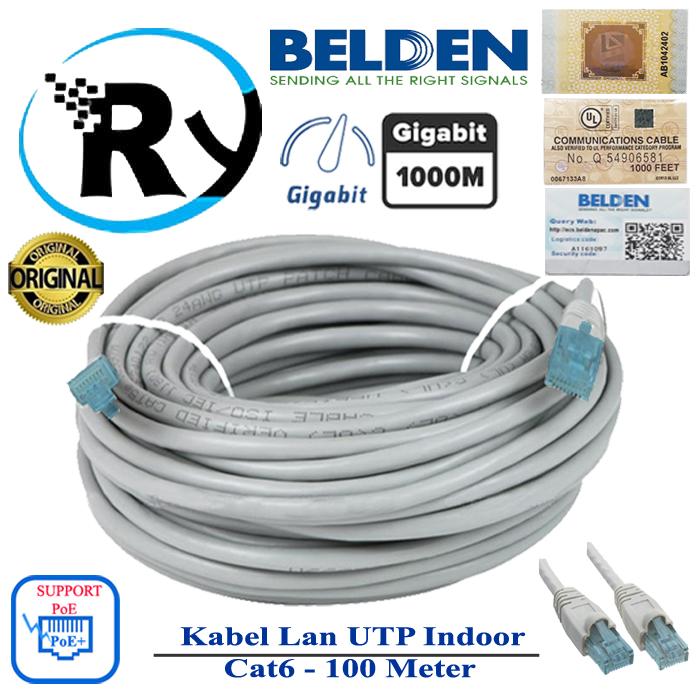 Belden UTP 100M Cat6 Kabel LAN 100 Meter ORI USA Gigabit Siap Pakai