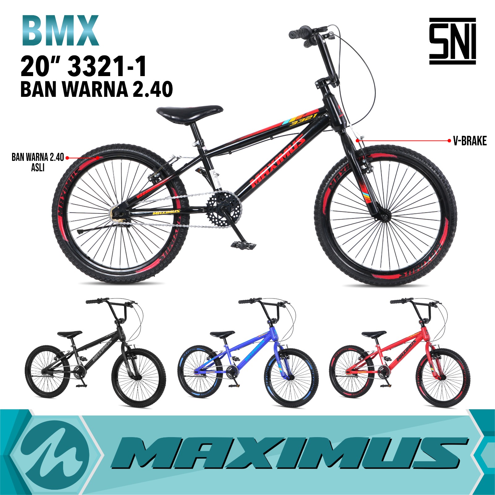 Sepeda BMX Maximus 3321-1 Ban Jumbo 20 inch Sepeda Bmx Warna Hitam