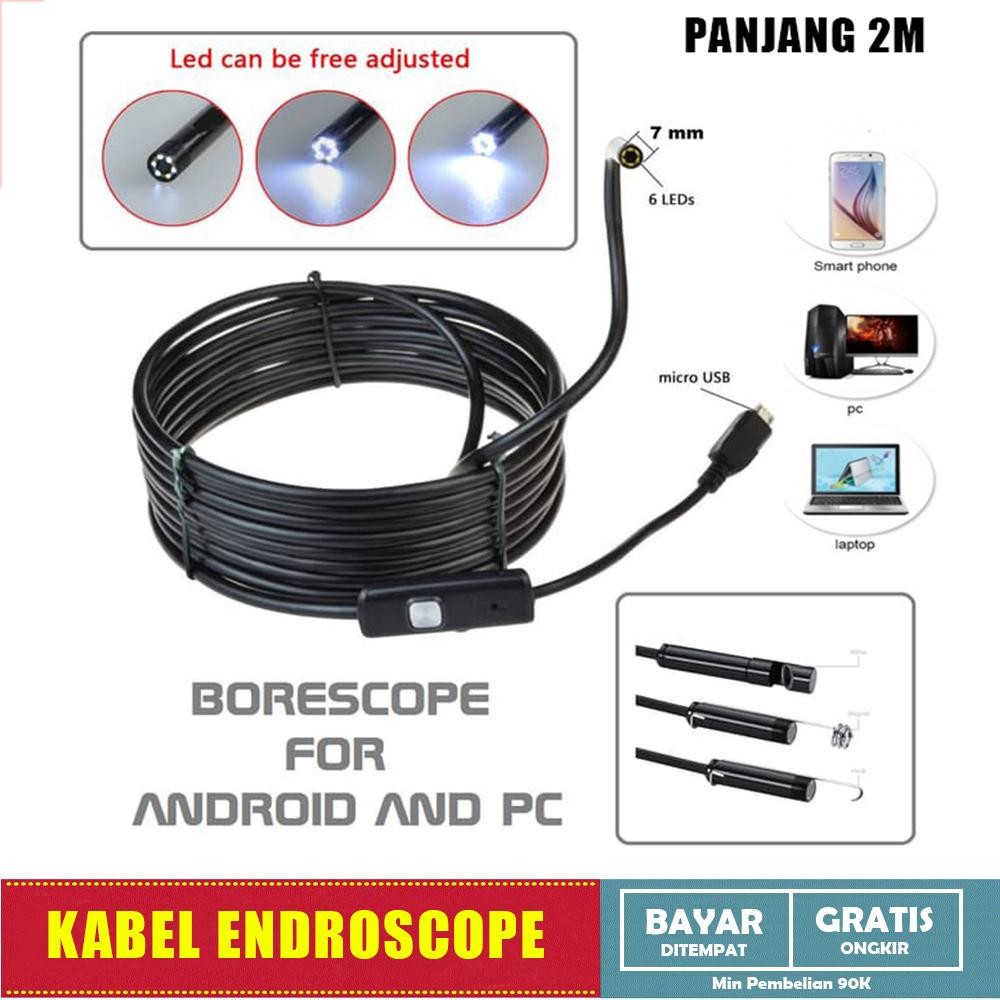 Kabel Endoscope Panjang 2 Meter - Android 7mm 4cm Focal Distance Endoscope Camera 720P 2M IP67 / Waterproof Kamera Kabel Endoskopi Super Mini Inspeksi Tabung Pipa Ular Saluran Air Snake Camera Kamera Kecil Pengintai Tahan Air Micro USB OTG for Smartphone