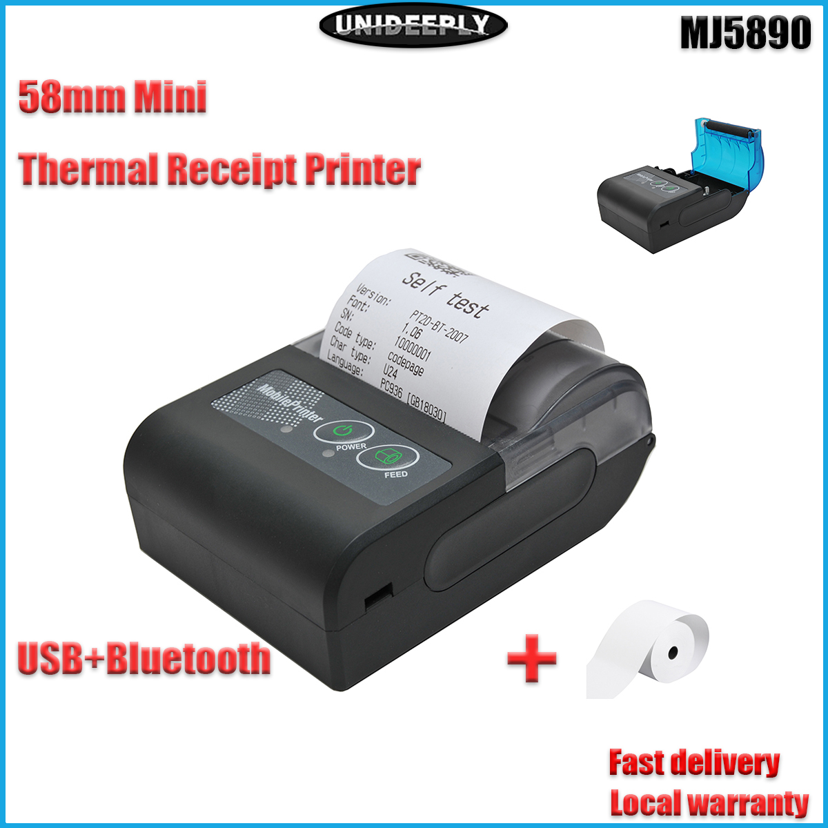 Inkless 58mm Mini Thermal Portable Printer Wireless with Bluetooth and ...