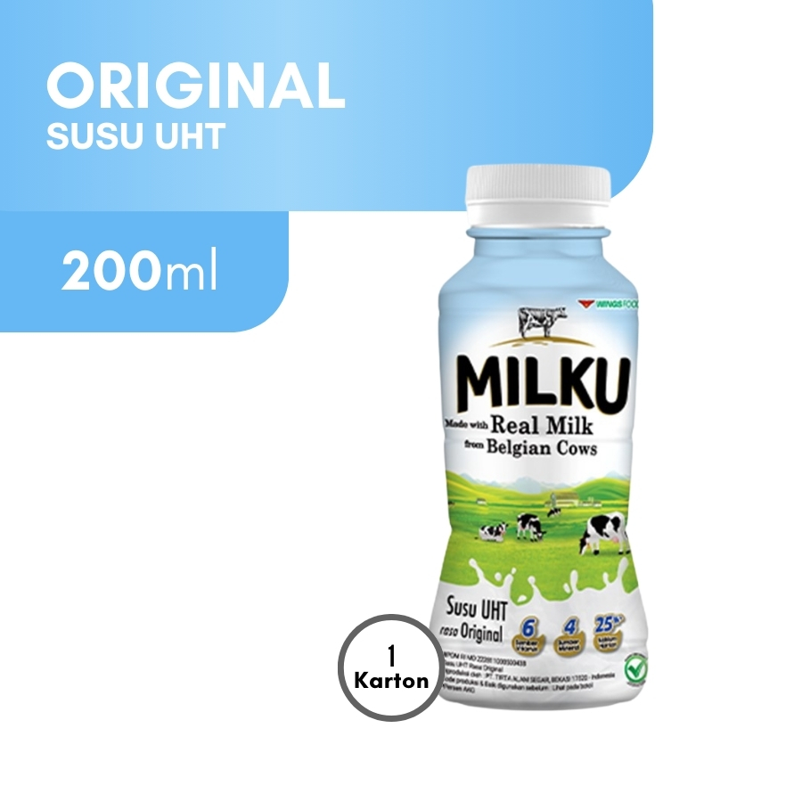MILKU Susu UHT Susu Siap Minum Original 12 x 200 ML (1 karton) | Lazada