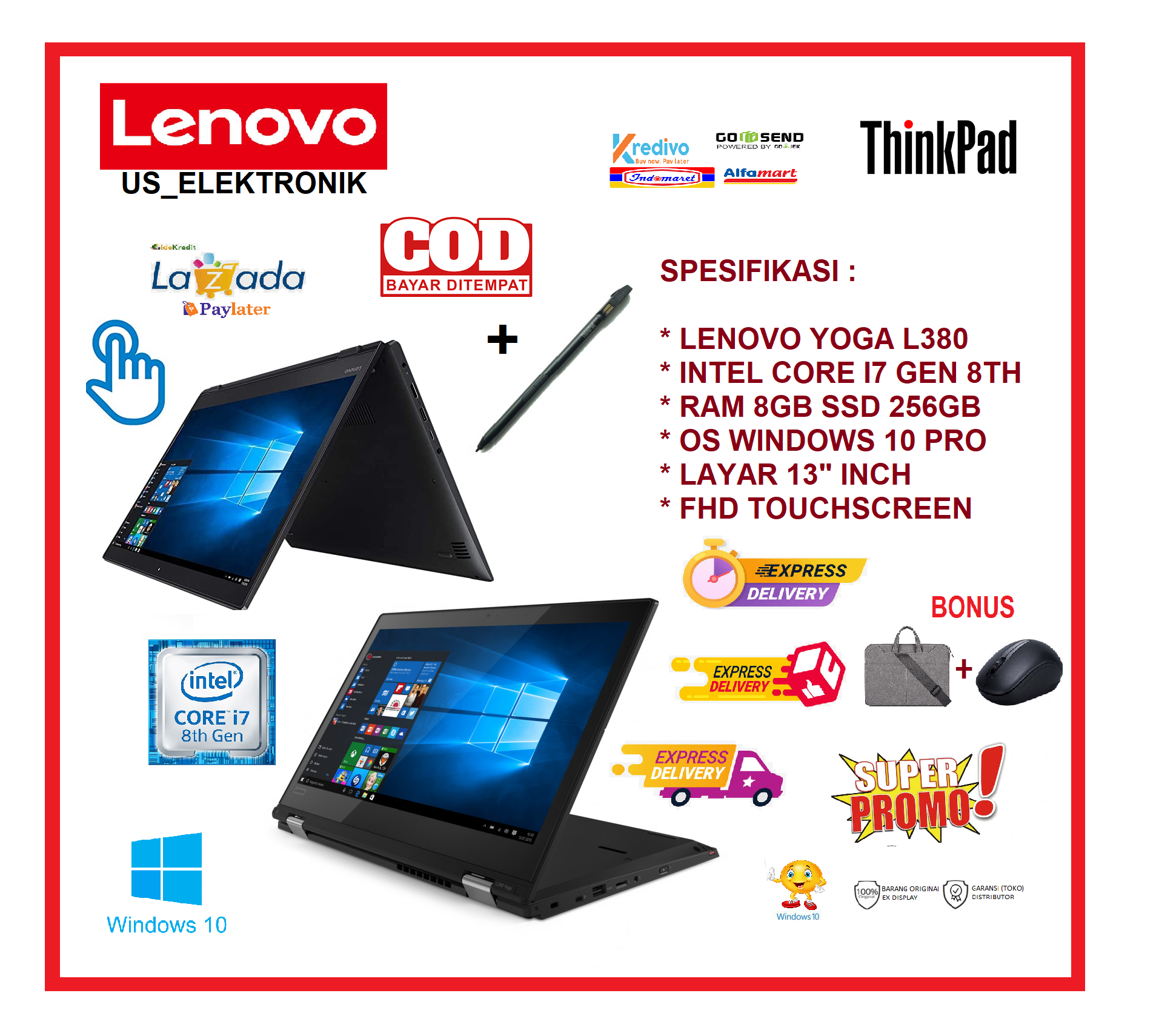 Laptop lenovo yoga l380 intel core i7 gen 8 touchscreen 2 in 1 13 inch