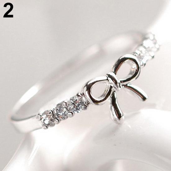 Fashion Women Girl Simple Rhinestone Bowknot Band Wedding Bridal Finger Ring