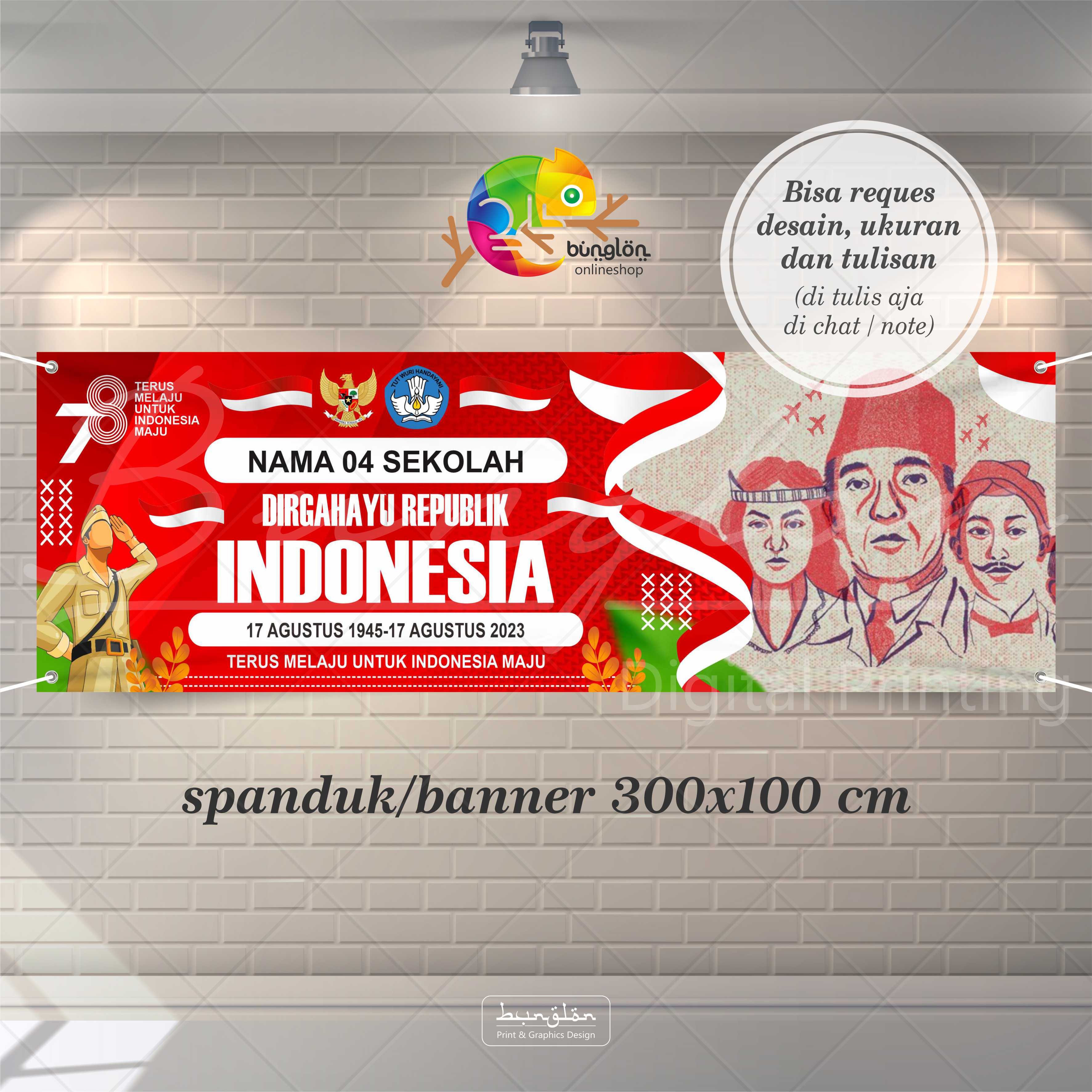 Size 300x100 Cm Spanduk Banner HUT RI, Spanduk Agustusan, Spanduk