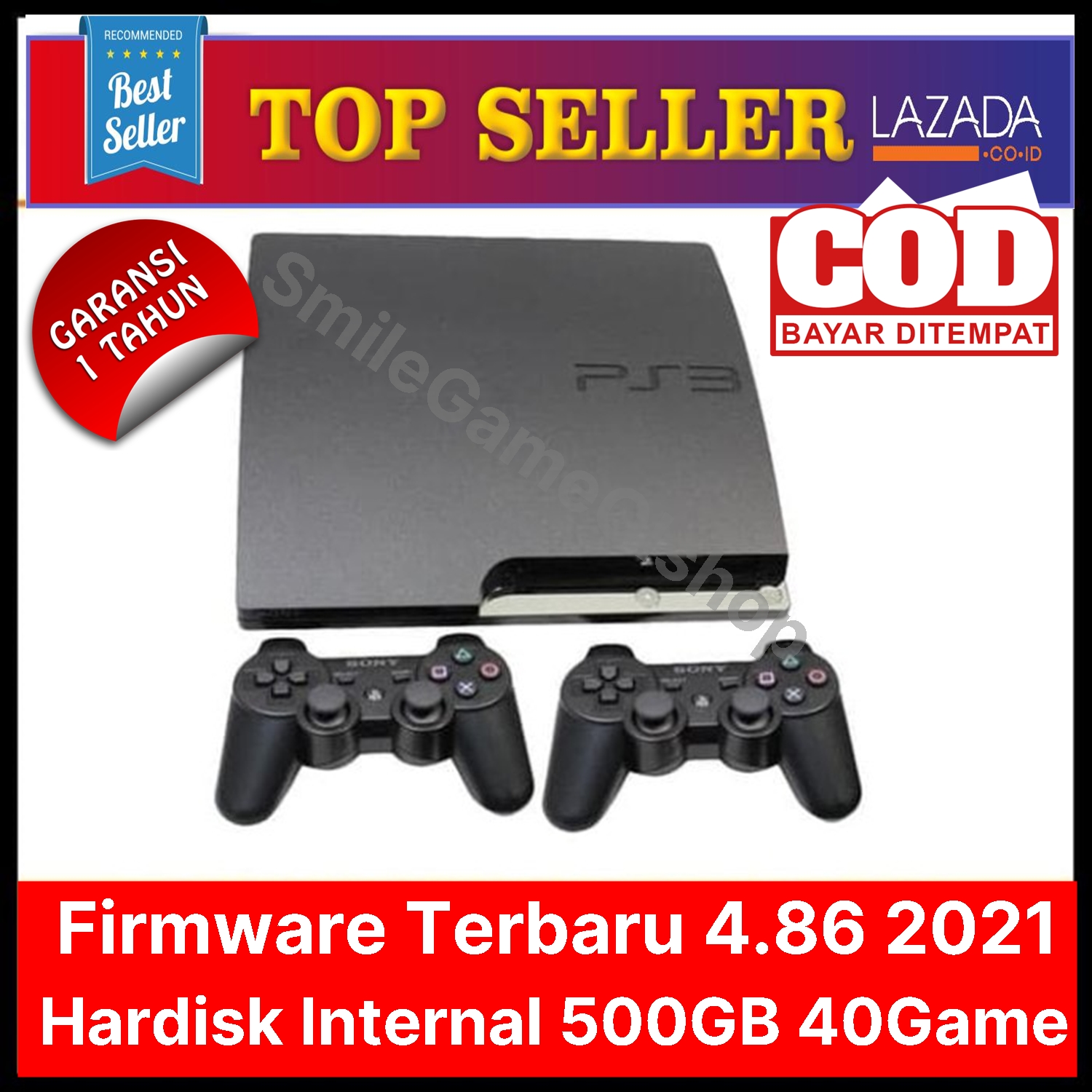 PS3 SLIM HDD 500GB 40game free stick wireless Garansi Penjual