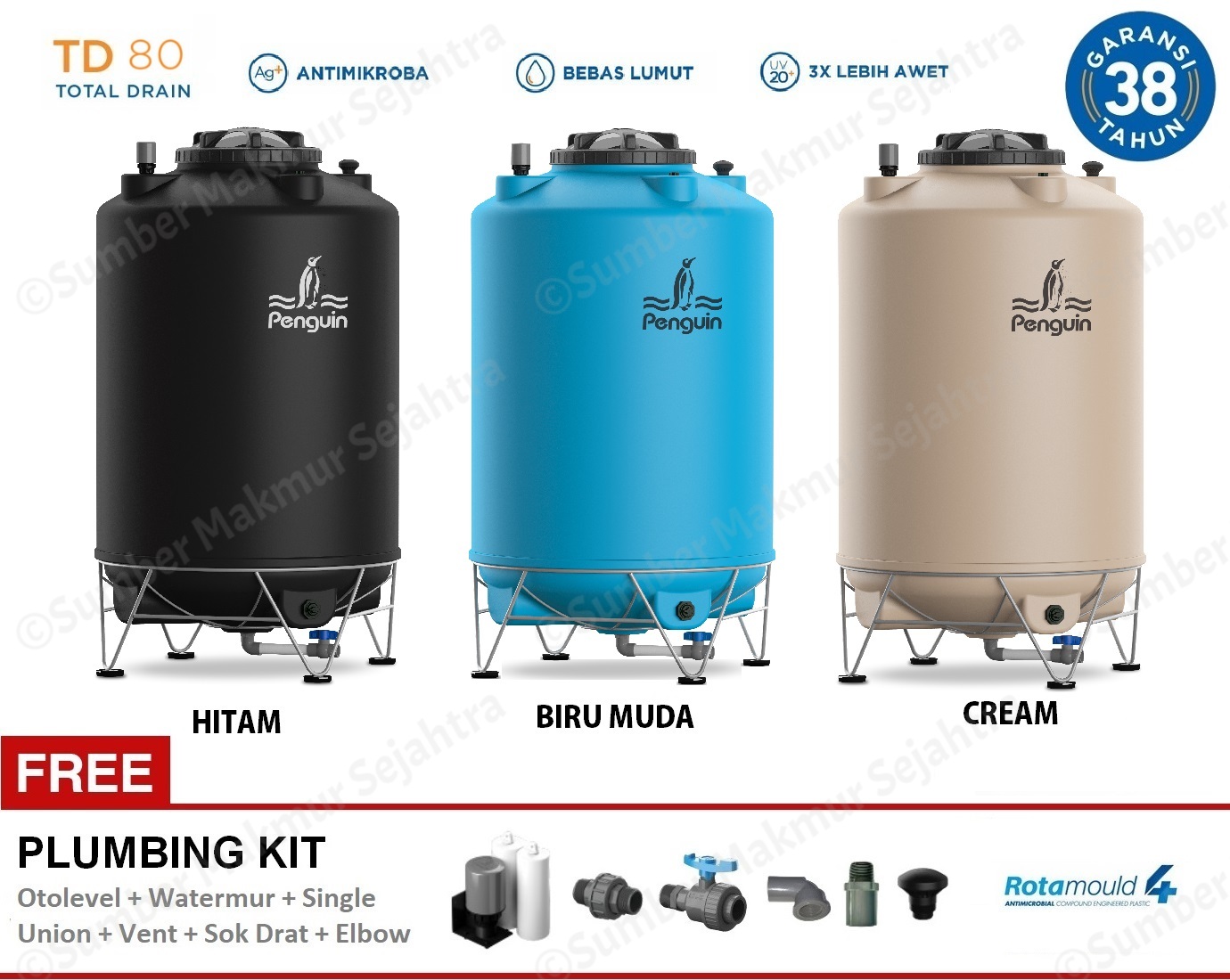Tangki Air Total Drain Penguin TD 80 Toren Tandon 800 Liter Lazada