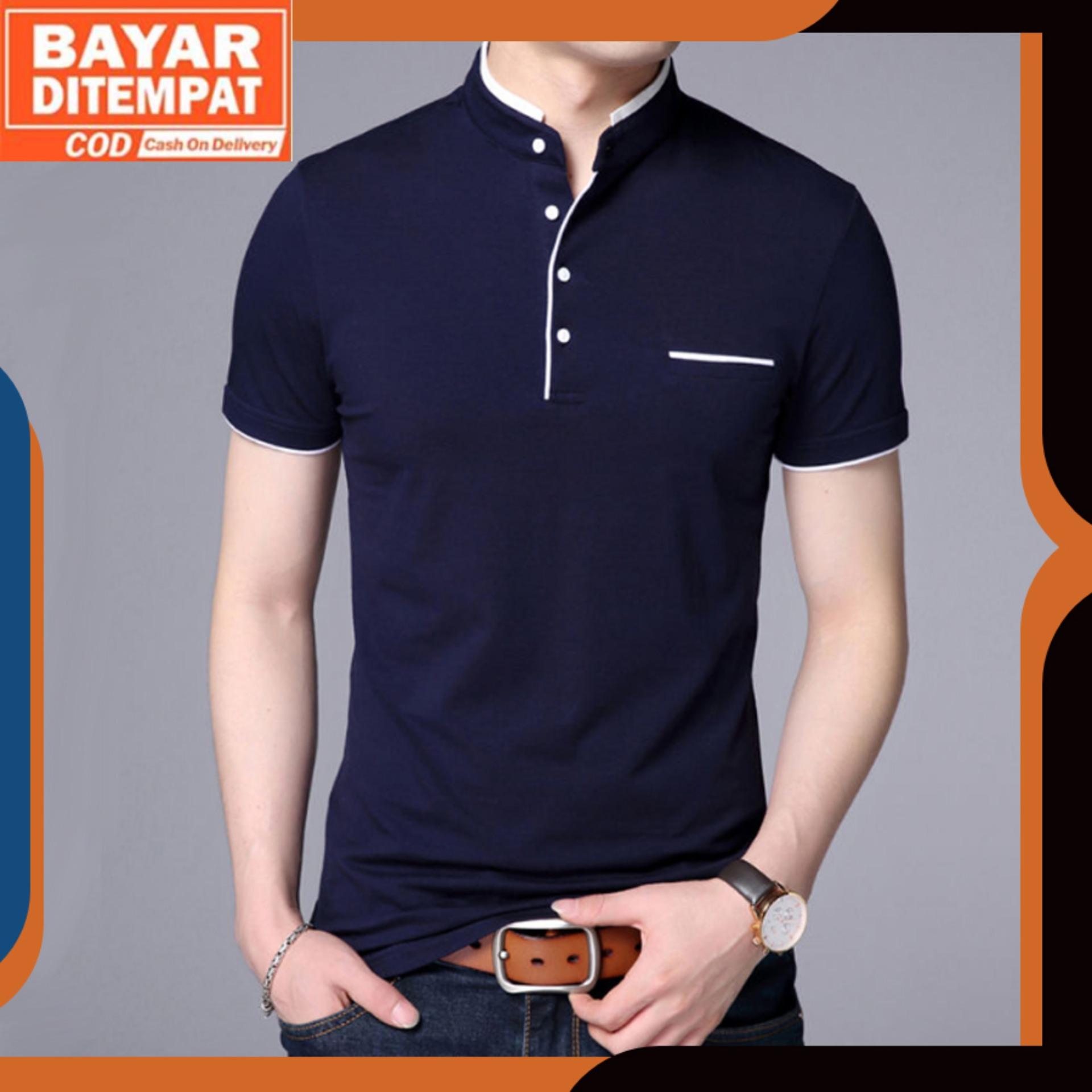 Dyrgo - Kaos Polo Pria Lengan Pendek Navy Polos / Baju Kaos Polo Shirt Distro / Kerah Shanghai Cowok Kerja - Kantoran - Formal