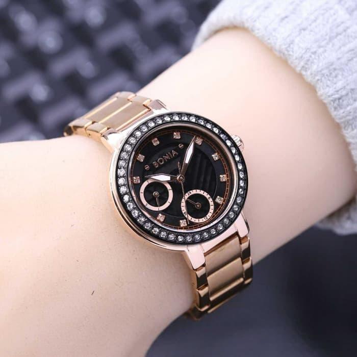 Jam Tangan Wanita / Cewek Bonia Chrono Lady Rantai Rosegold ring Bla