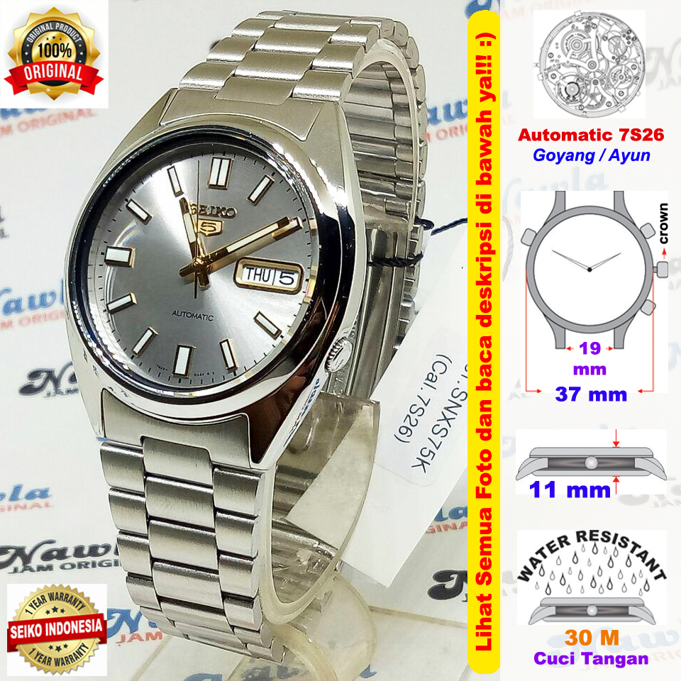 Seiko 5 SNXS75K1 Automatic Grey Dial Jam Pria SNXS75 | Lazada Indonesia