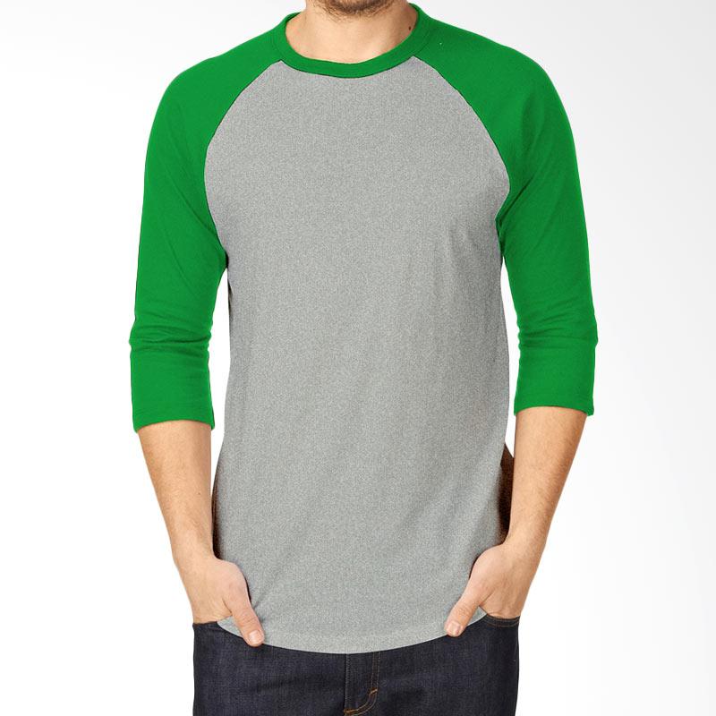 Kaos raglan polos 3/4,Raglan polos,kaos reglan polos.3/4 Bahan Katun Warna Abu-Abu Lengan Hijau Size M,L,Xl