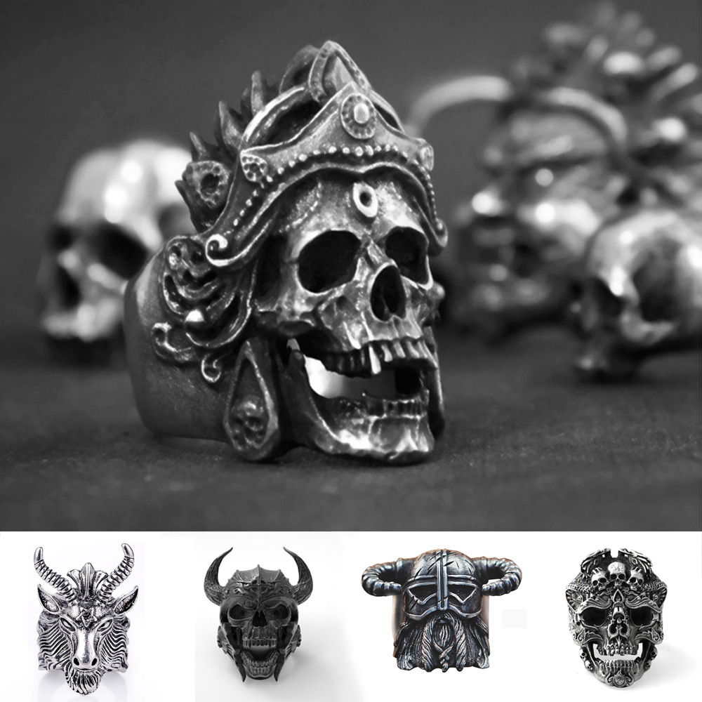 Fashion Accessories Stainless Steel Warrior Biker Punk Skull Gothic Vintage Rings