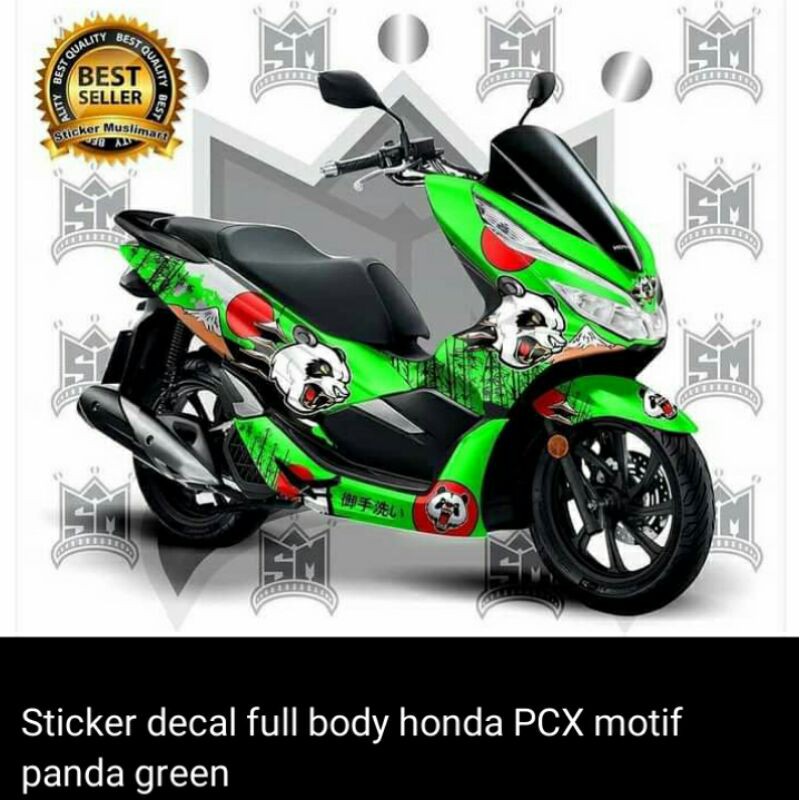 STIKER MOTOR MODIFIKASI decal pcx 150 variasi panda hijau muda motif