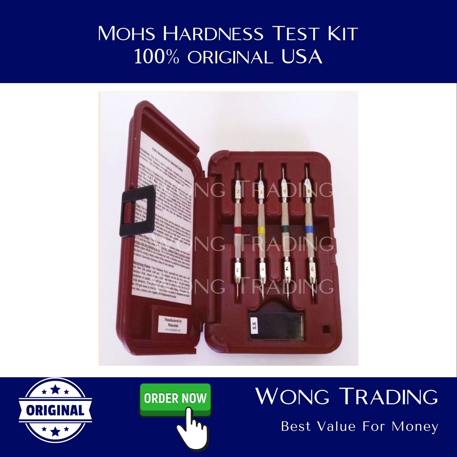 MOHS HARDNESS TEST KIT FOR INDUSTRIAL USE 100 ORIGINAL USA