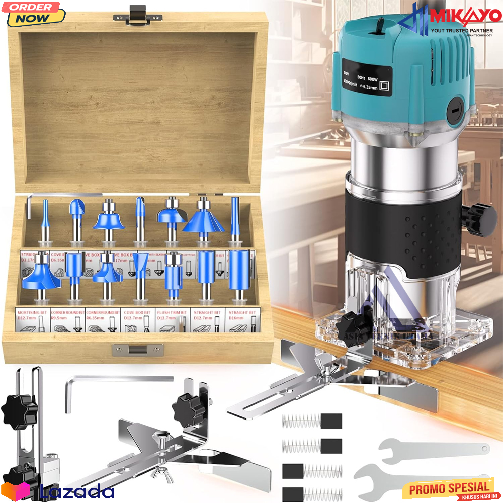 PAKET MESIN ROUTER / PROPIL KAYU YUKIDO + MATA ROUTER KAYU SET 12PCS ...
