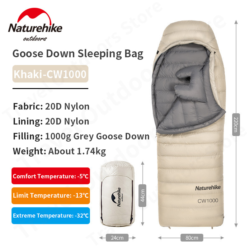 Sleeping Bag Naturehike CW1000 Goose Down NH22YD001 Kantong Tidur Bulu  Angsa Ultralight Hiking Camping Sleping Bag Gunung Tebal Hangat