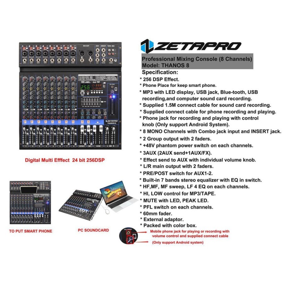 Mixer Audio ZETAPRO Thanos8 MIXER ZETAPRO THANOS 8 CH mixing consule