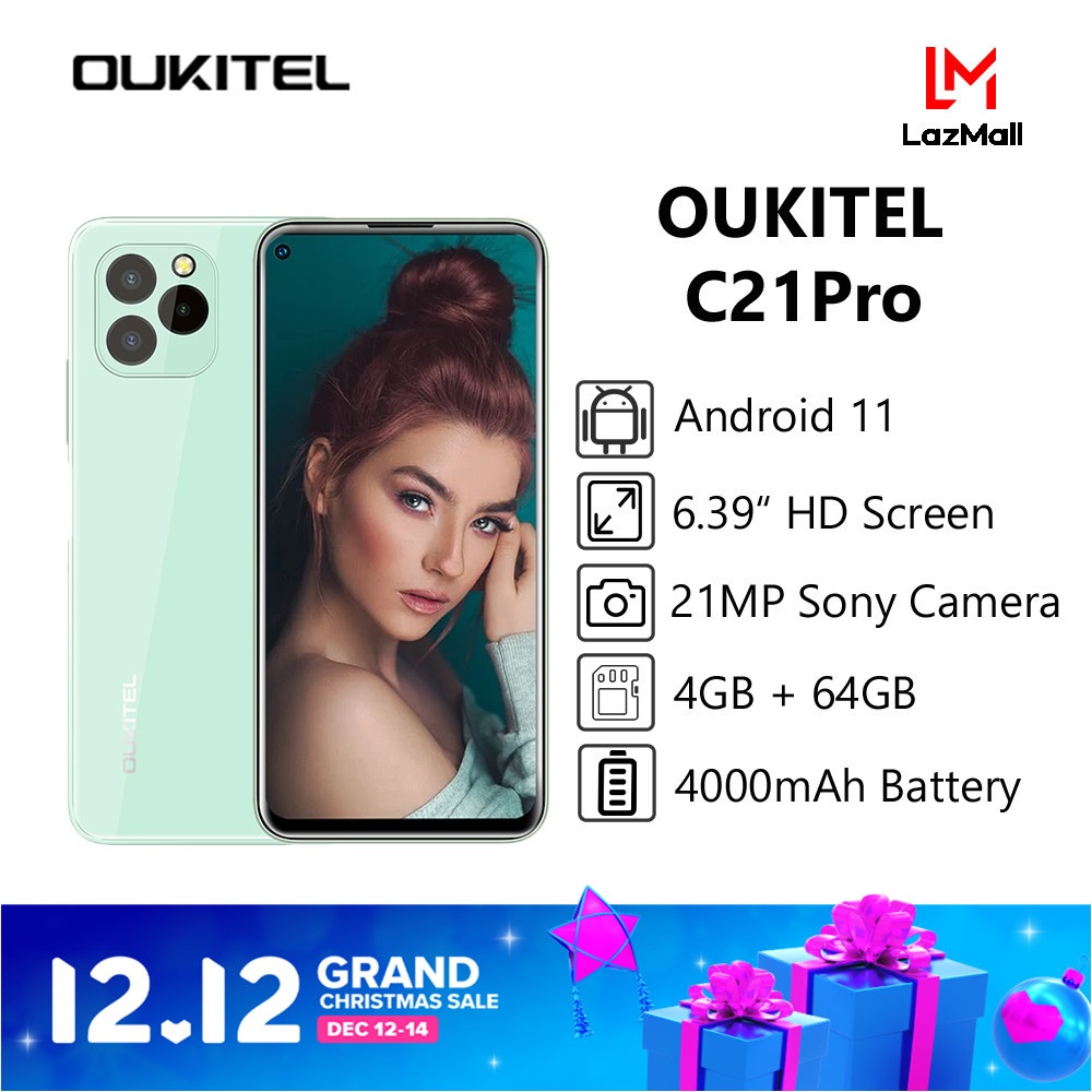 OUKITEL C21 PRO Android 11 6.39''  HD+21MP Triple Rear Camera Handphone Baterai 4000mAh 4GB + 64GB 256GB Dapat Diperluas 4G Dual SIM Ponsel Ponsel Face / Fingerprint ID Smartphone