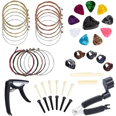 1Set Guitar Accessories Kit Including Guitar Picks,Capo,Acoustic Guitar Strings,3 in 1String Winder,Bridge Pins