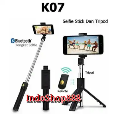 Tripod K07 3in1 Tongsis Bluetooth Selfie Stick Tripod Standing Tomsis with Remote Shutter Bluetooth
