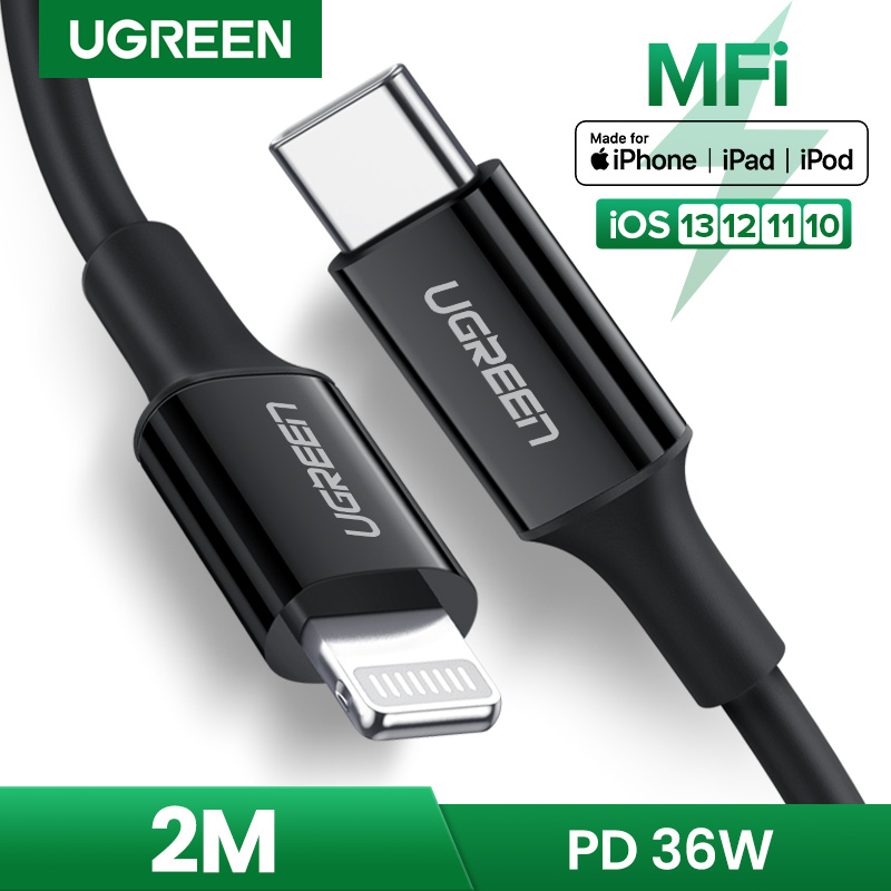 【1 Tahun Garansi】UGREEN Kabel Data for Apple iPhone 11, 11 Pro, XR, 8Plus USB Tipe C ke Lightning untuk MacBook Pro Lightning ke USB-C untuk Apple, Kabel Pengisian Daya Cepat PD untuk Macbook, Dibuat untuk iPhone Xs Max, iPhone Xr, iPad Pro, iMac MFI