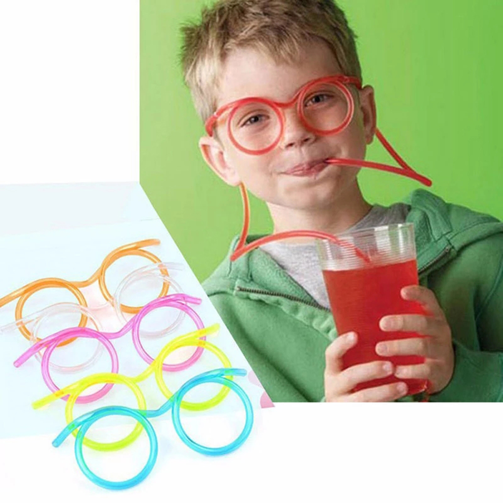 MAIFU วันเกิดของขวัญยืดหยุ่นเด็กของเล่นในงานปาร์ตี้ Practical Jokes หลอดดูดน้ำดื่มพลาสติกแว่นตาขำขันดื่มหลอดแว่นตา