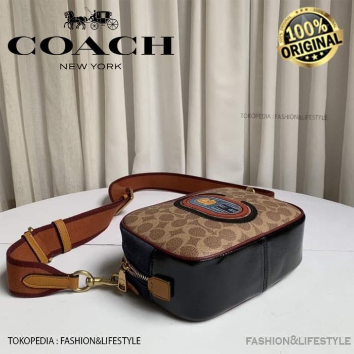 camera bag in signature canvas with coach patch