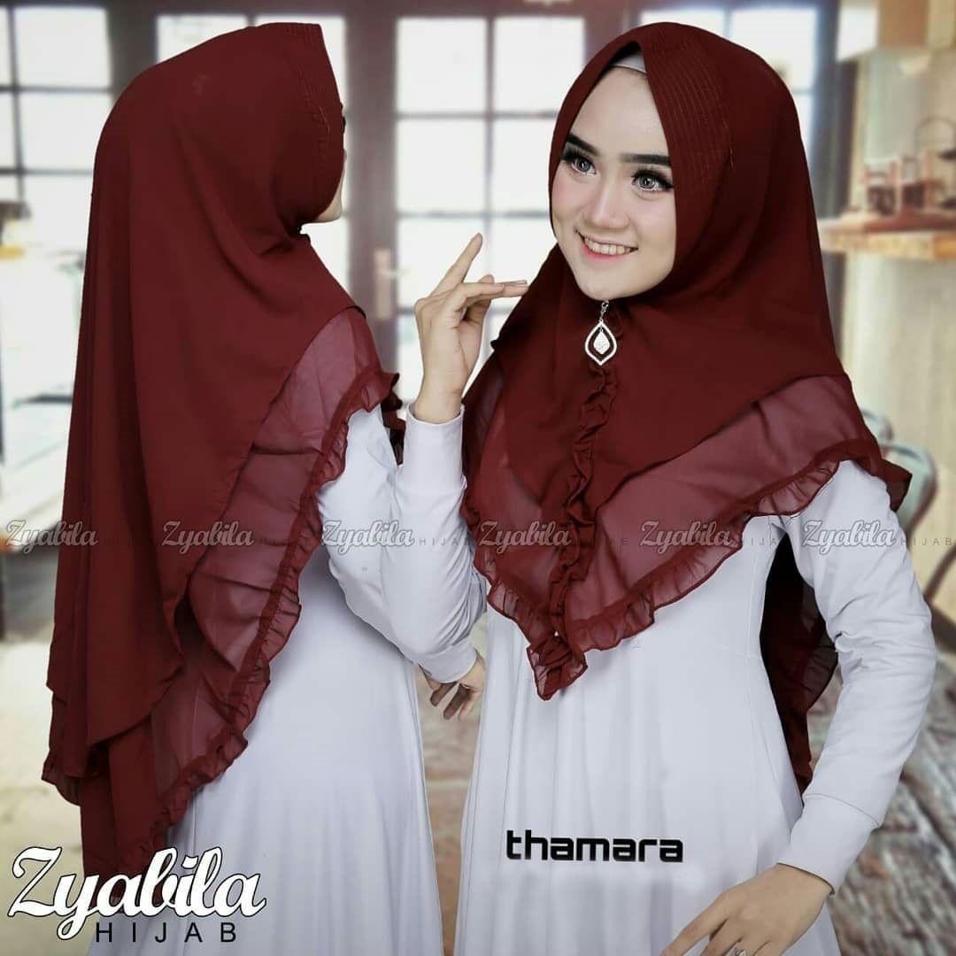 Thamara Khimar Maroon Hijab Terbaru / Penguin Syari Pet / Grosir Murah / Jilbab Instan / Khimar Oneto