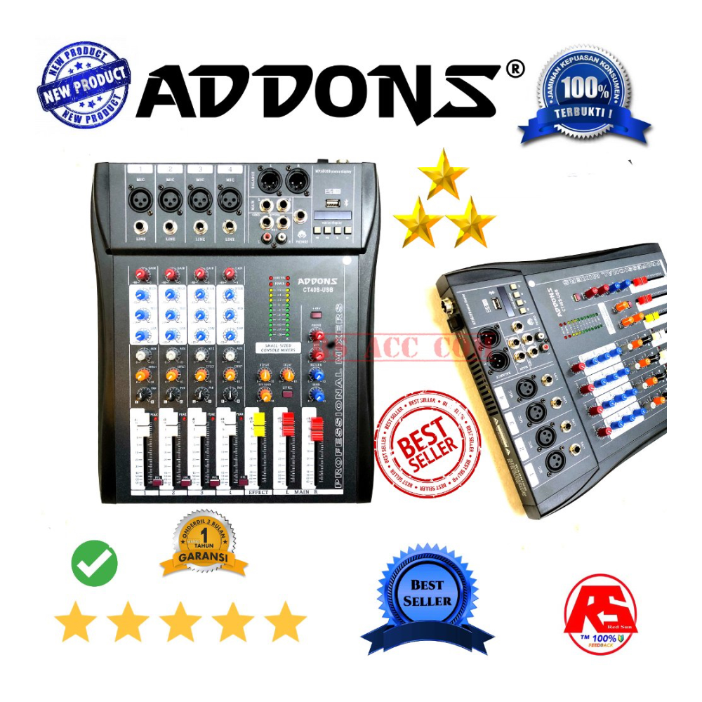 MIXING MIXER ULTRA THIN SUPER SLIM ADDONS 4 CHANNEL FULL ORIGINAL