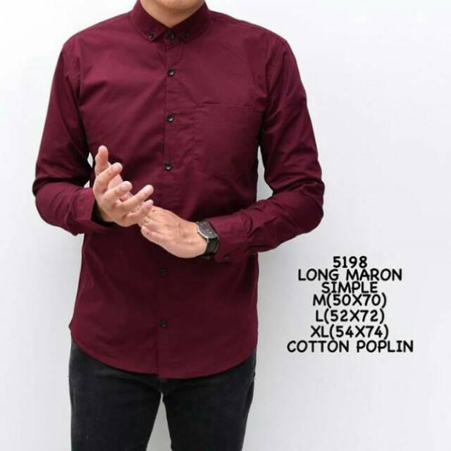 HARGA SPESIAL!!! KEMEJA PRIA POLOS PUTIH MAROON NAVY HITAM LENGAN PANJANG MODEL SLIM FIT FORMAL UKURAN MLXL