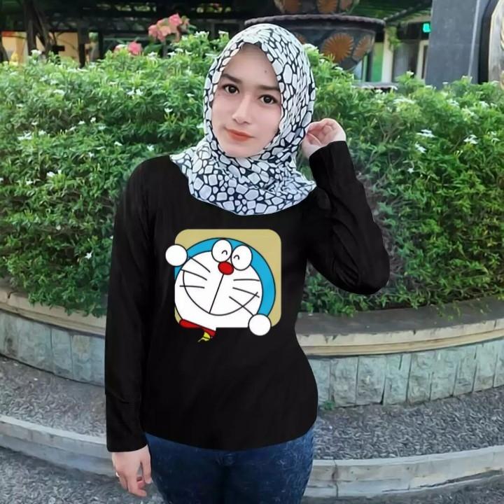 TERBARU!!! VIN9 FASHION T-SHIRT/KAOS WANITA TANGAN PANJANG DORAEMON KOTAK /KAOS BAJU CEWEK MURAH/ATASAN ABG/KAOS OBLONG DISTRO/TUMBLR TEE