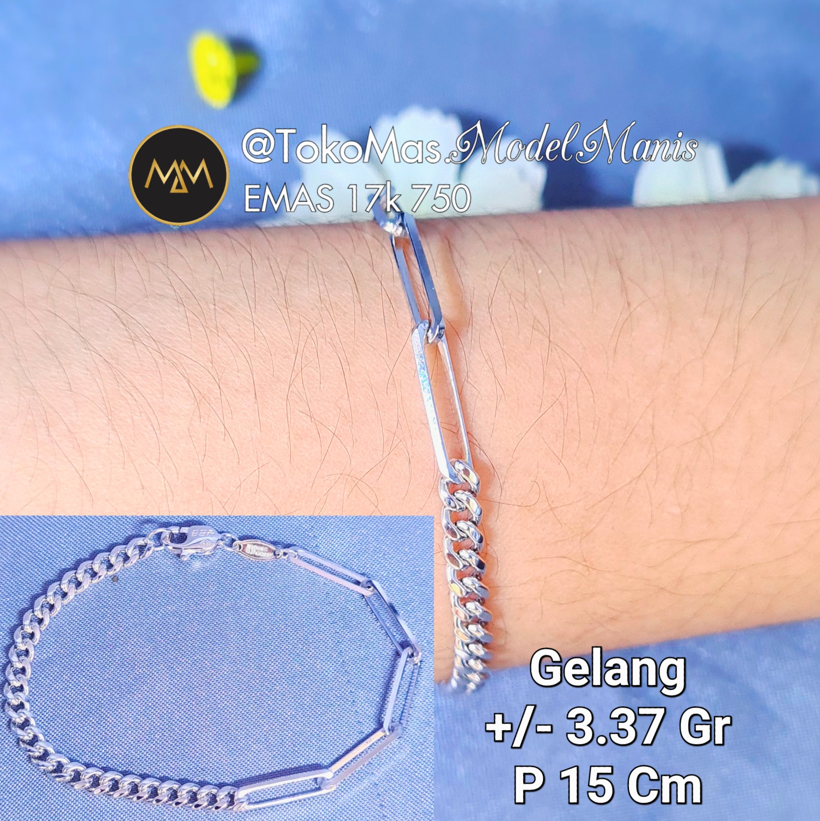 Gelang sisik naga paper clip emas rosegold putih 750 kadar 17k Lazada