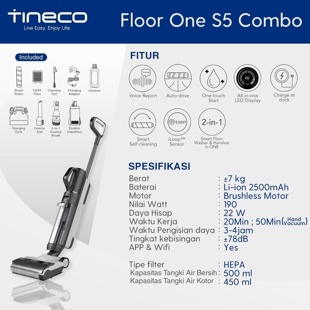 Promo Tineco Floor One S5 Combo Smart Wet Dry Cordless Stick Handheld  Vacuum Diskon 10% di Seller Emilab Indonesia - Emilab Indonesia. Jl. Sultan  Tirtayasa No. 56. RT 02. Citarum, Kec. Bandung