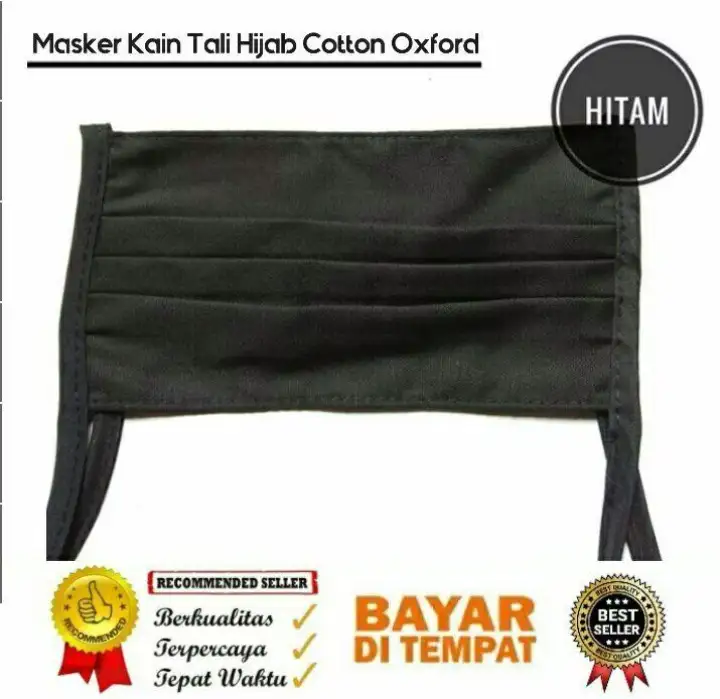 MASKER KAIN HIJAB HITAM TALI SAMBUNG COTTOON OXFORD ORIGINAL ...