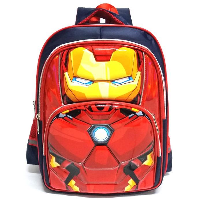 Onlan Marvel Iron Man Super Hero 6D Timbul Tas Ransel Anak Sekolah SD Ada 4 Kantung Besar Import - Merah