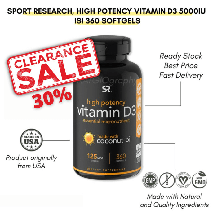 sr sports research vitamin d3 with coconut oil 5000 iu 360 softgel