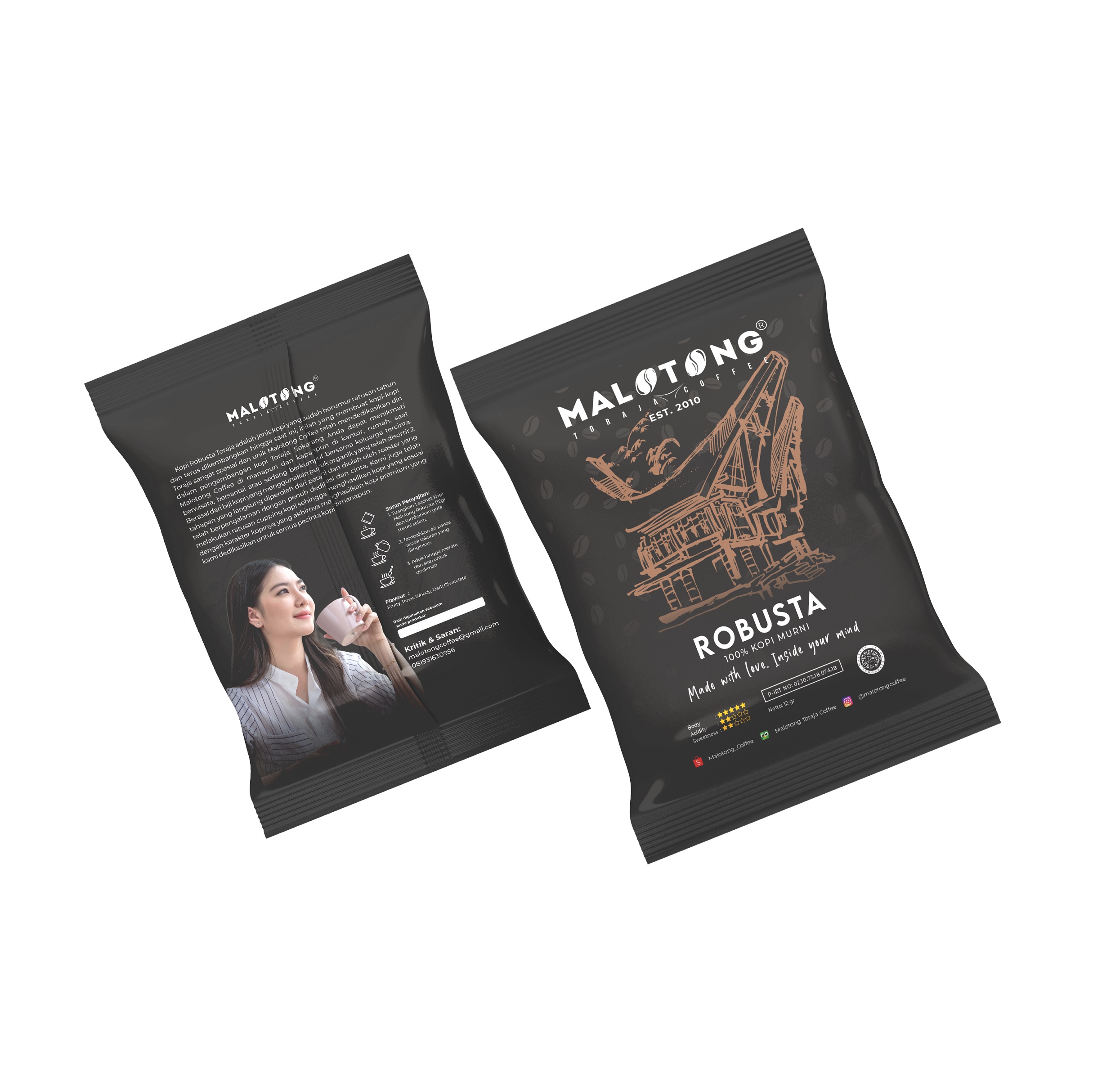 Malotong Kopi Robusta Toraja Sachet / Kopi Bubuk / Organic / Sugar Free