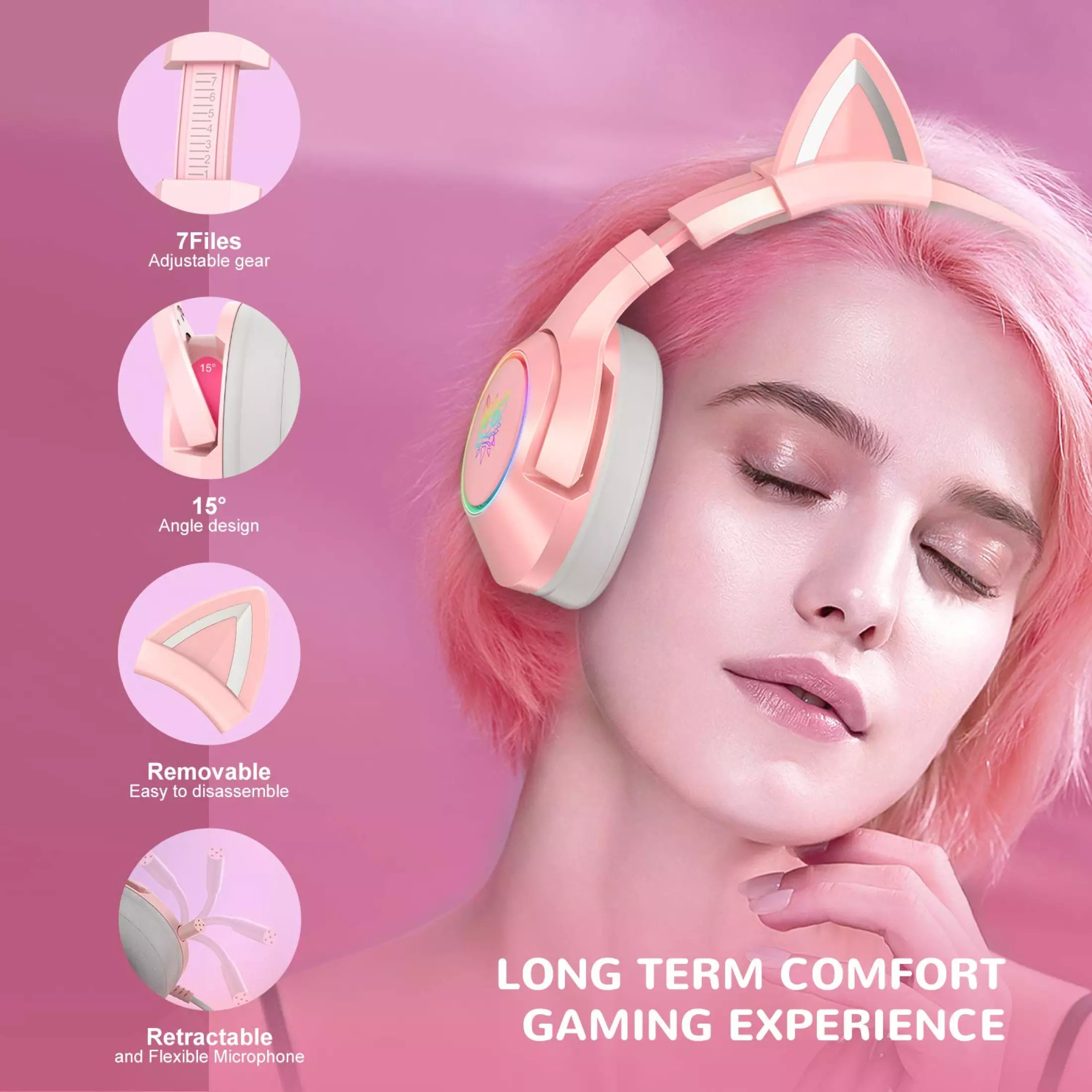 Onikuma K9 Rgb Baru Warna Pink Telinga 