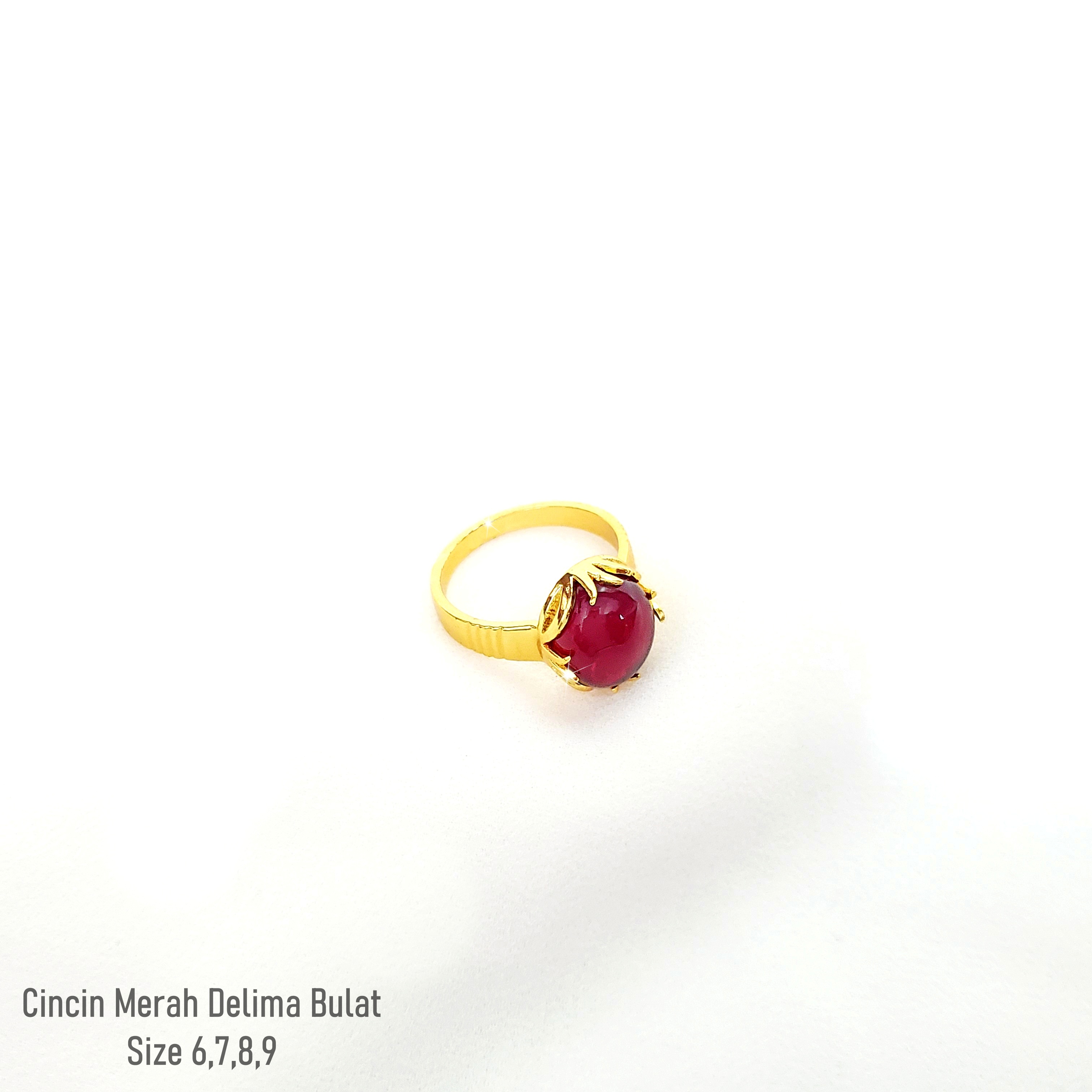 Cincin Batu Merah Delima Bulat Cangkang Emas 24K Pria Dan Wanita ...