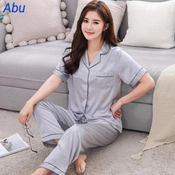 Juragan Baju Piyama Satin CP Lengan Pendek Abu / Baju Tidur / Piyama Wanita / Sleepwear / Lingerie / Baju Santai / Setelan Wanita / Dress Wanita / Atasan Wanita / Piyama Satin