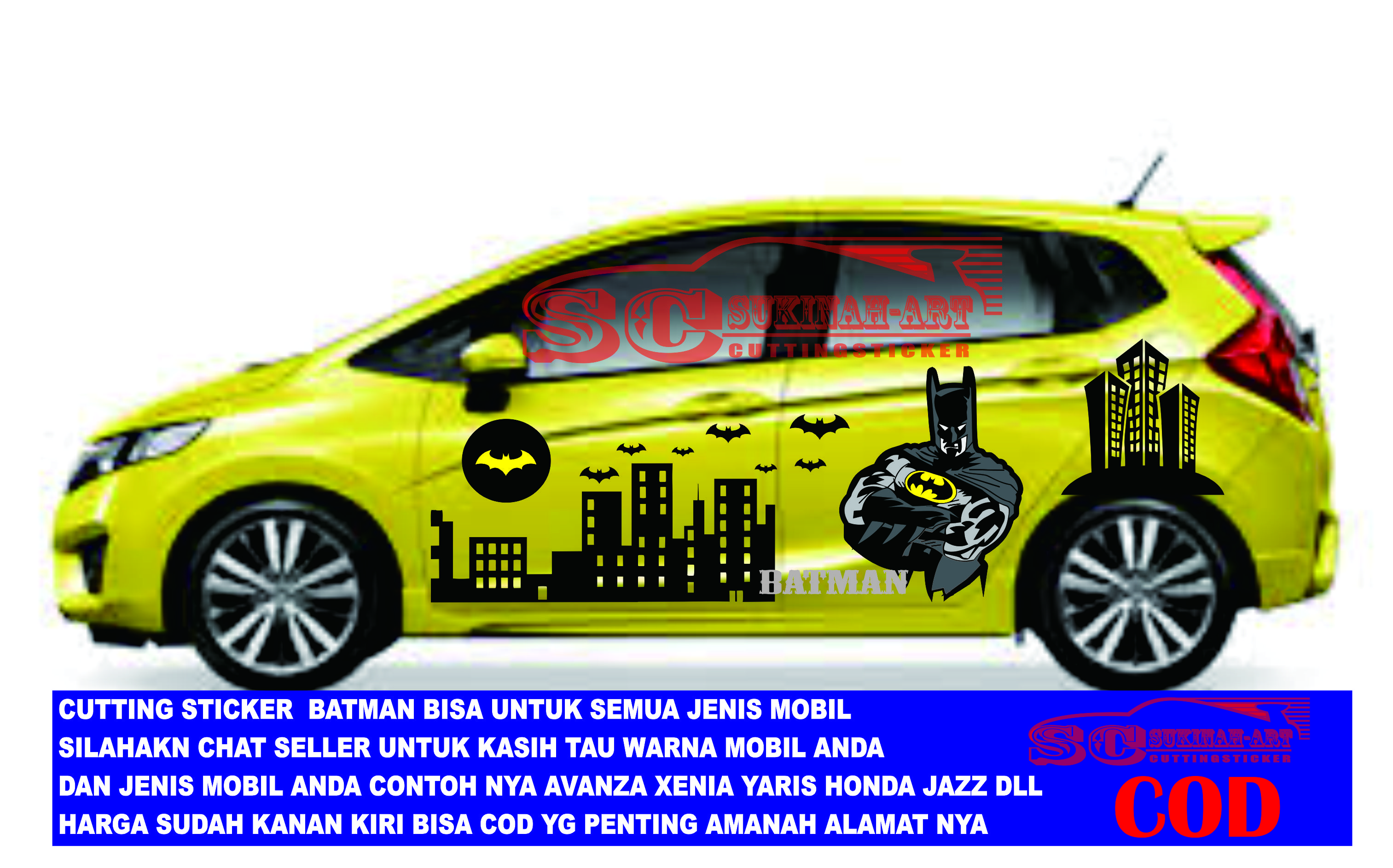 Cutting Sticker Mobil Honda Jazz Agiya Aiyla Avanza Yaris Xenia Sigra Dll Gambar Batman Lazada Indonesia