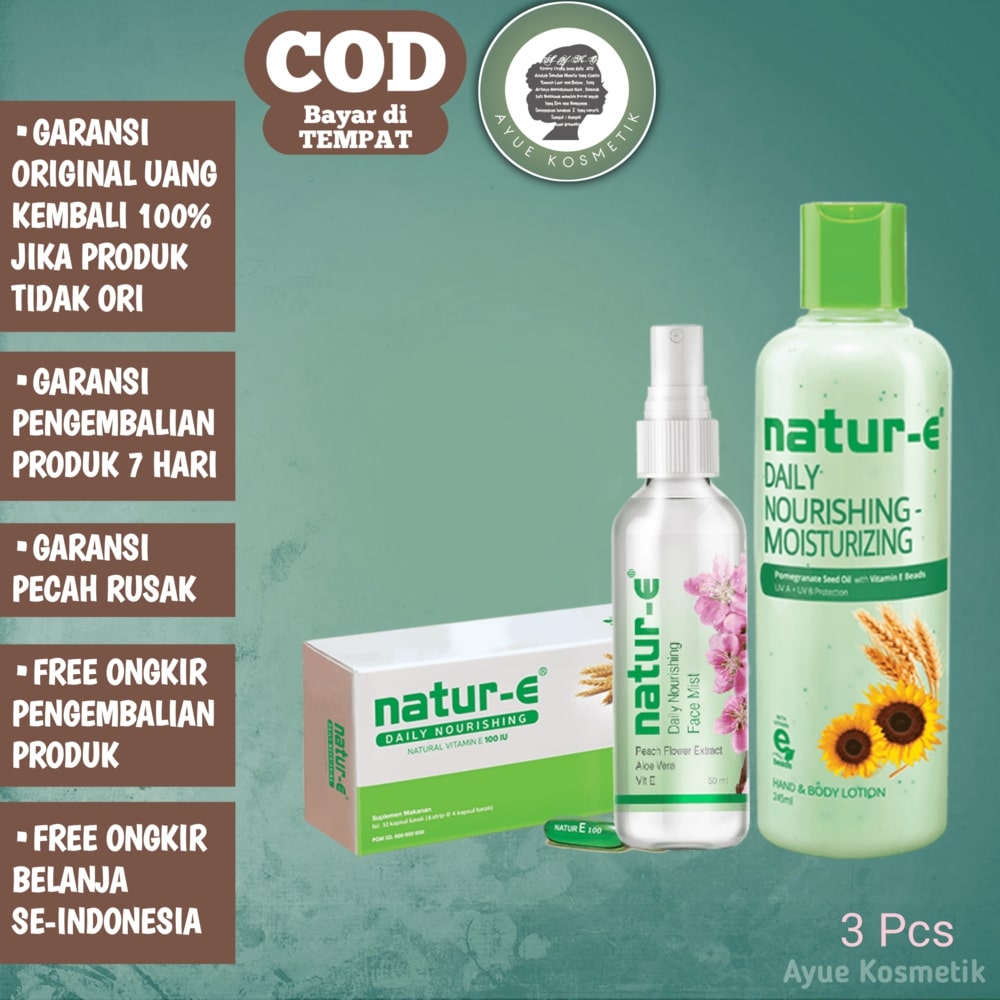 Natur E Paket 3 Pcs (Hand Body Lotion Hijau 100 ml + Face Mist 95 ml