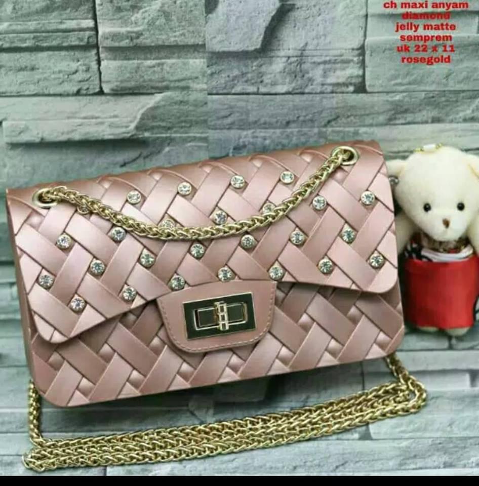 TAS Jelly Matte Diamond ANYAM MINI SIZE 18CM / Ukuran Kecil FREE BONEKA DAN SYALL