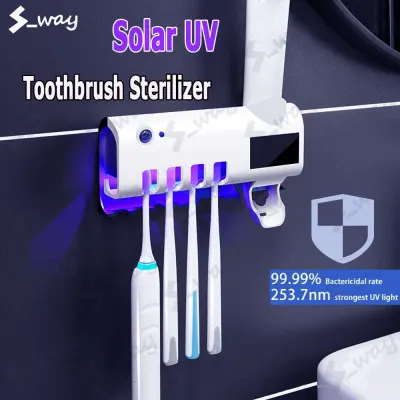 S_way Solar Energy UV Toothbrush Disinfectant Cleaning Agent Storage Bathroom No Need To Charge Toothpaste Dispenser Holder Sanitizer
