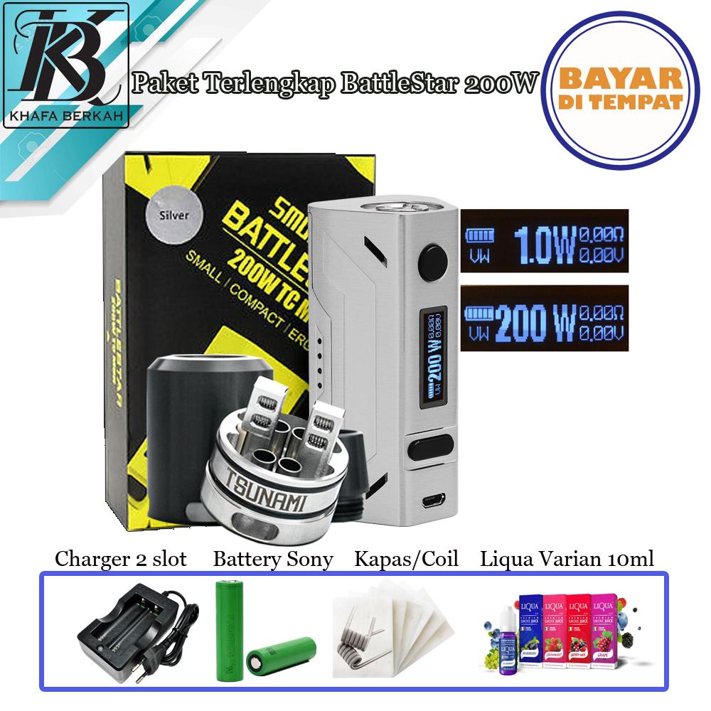 Paket Exclusive Siap Ngebul Vape Smoant Battlestar 200W TC MOD / Rokok Electrik Vaporize - Bonus - Charger 2 slot + Battery 2pcs + Kapas Coil + Liqua Varian 10ml + RDA Tsunami 22mm - Silver Paket Exclusive Siap Ngebul Vape Smoant Battlestar 200W TC MOD / Rokok Electrik Vaporize - Bonus - Charger 2 slot + Battery 2pcs + Kapas Coil + Liqua Varian 10ml + RDA Tsunami 22mm - Silver